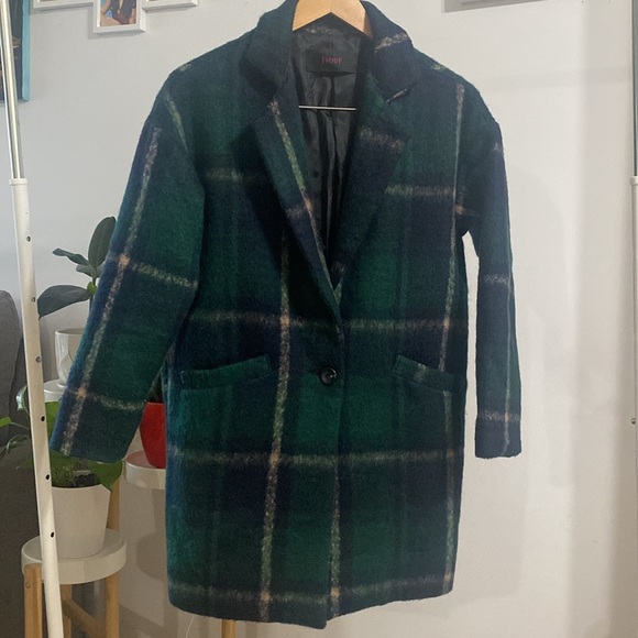 SOUP WOMEN’S Med S. Checkered Green Coat. 60% Polyester, 30% Wool, 10% Rayon, - Picture 2 of 8